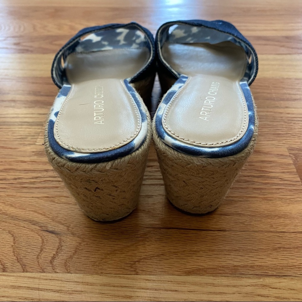 Arturo Chiang Blue Denim Espadrille Wedge Slides - Picture 4 of 7